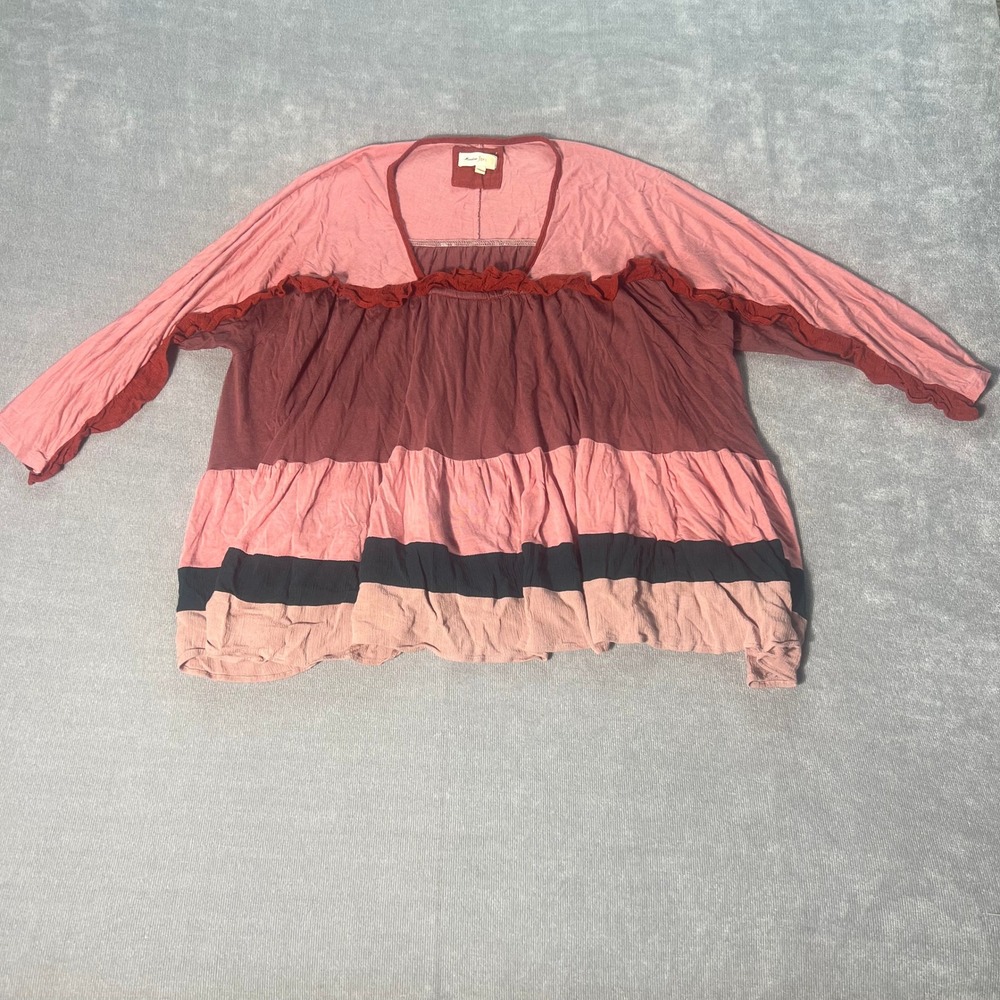 Meadow Rue Anthropologie Womens Tunic Top Small Pink Colorblock Ruffle Boho